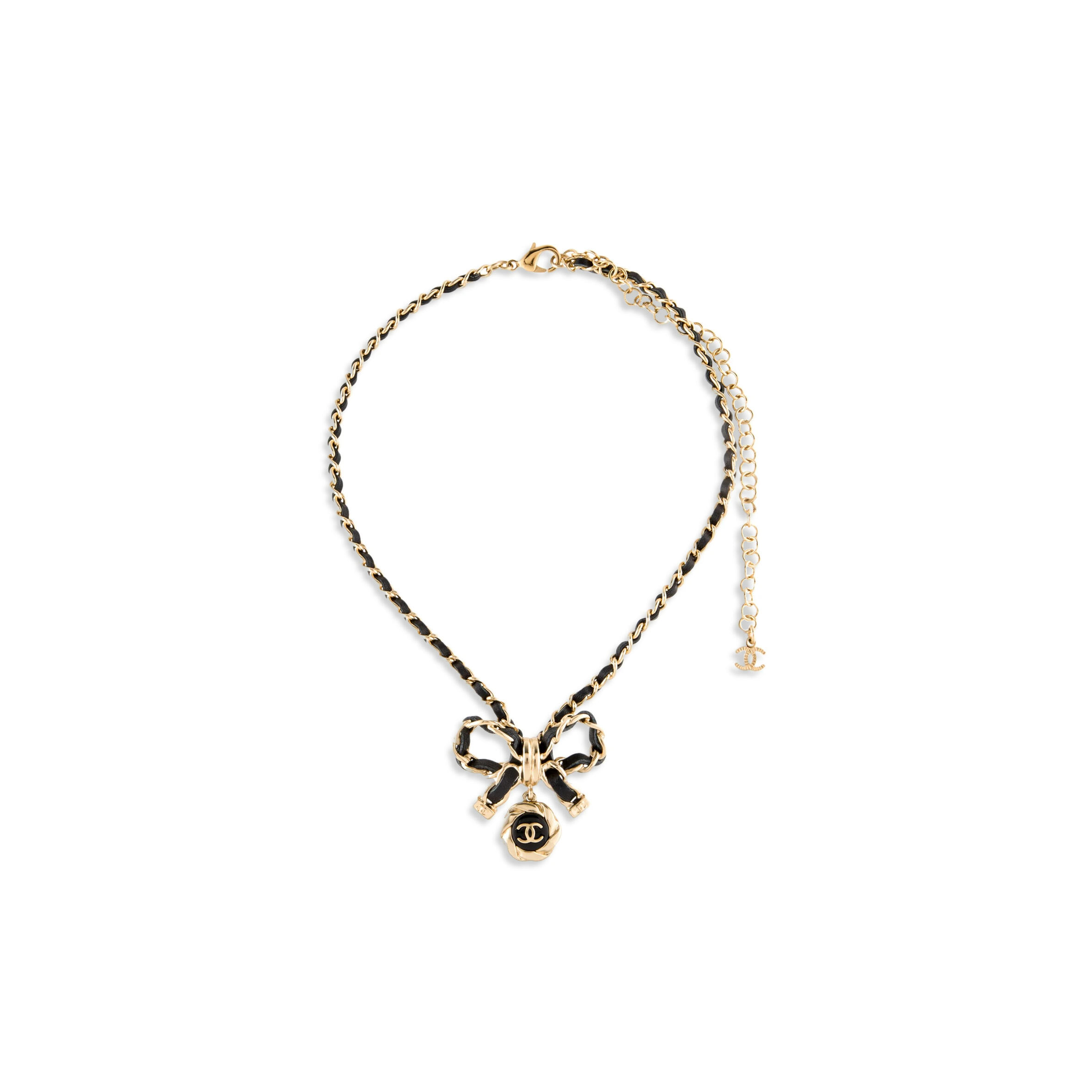 Ch**el leather chain bow drop necklace ab8741